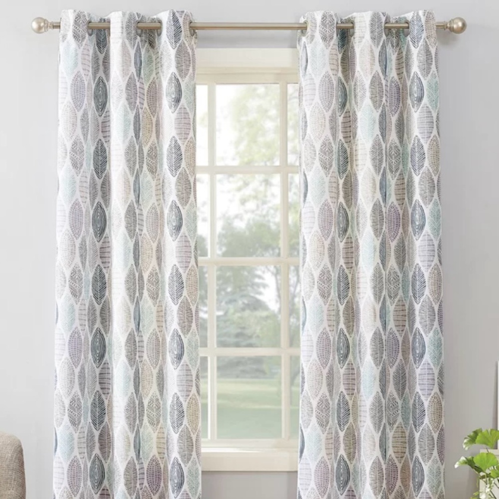 Skrolan Leaf Print Semi-Sheer Grommet Curtain Panels (2 included)